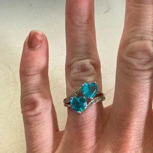 NEW .925 Silver Blue Zircon Double Heart Ring